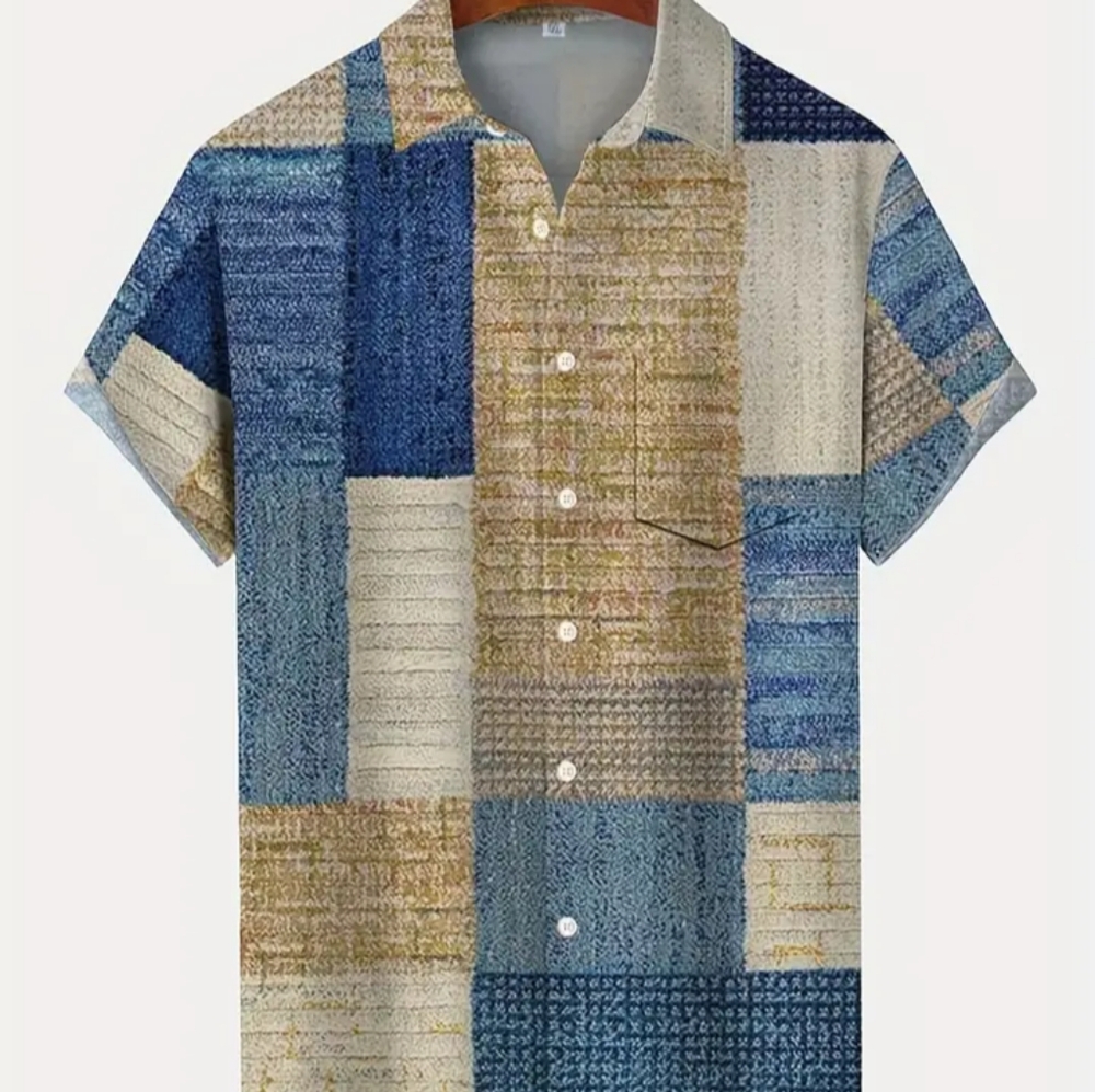 Men's Short Sleeve Shirt. Color Block 3XL